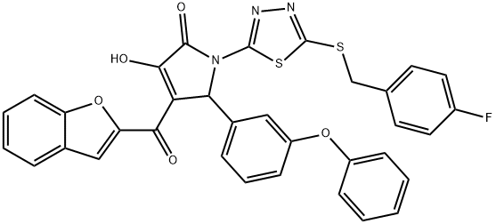 4-(1-benzofuran-2-ylcarbonyl)-1-{5-[(4-fluorobenzyl)sulfanyl]-1,3,4-thiadiazol-2-yl}-3-hydroxy-5-(3-phenoxyphenyl)-1,5-dihydro-2H-pyrrol-2-one Struktur