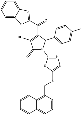 4-(1-benzofuran-2-ylcarbonyl)-3-hydroxy-5-(4-methylphenyl)-1-{5-[(1-naphthylmethyl)sulfanyl]-1,3,4-thiadiazol-2-yl}-1,5-dihydro-2H-pyrrol-2-one Struktur