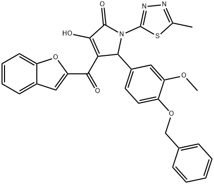 4-(1-benzofuran-2-ylcarbonyl)-5-[4-(benzyloxy)-3-methoxyphenyl]-3-hydroxy-1-(5-methyl-1,3,4-thiadiazol-2-yl)-1,5-dihydro-2H-pyrrol-2-one Struktur