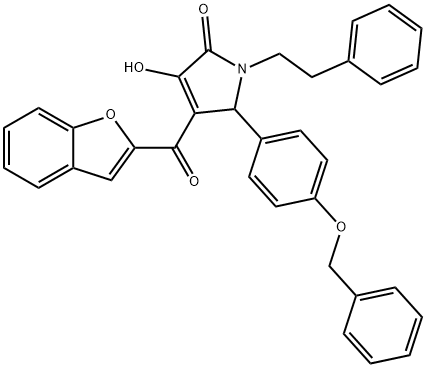 4-(1-benzofuran-2-ylcarbonyl)-5-[4-(benzyloxy)phenyl]-3-hydroxy-1-(2-phenylethyl)-1,5-dihydro-2H-pyrrol-2-one Struktur