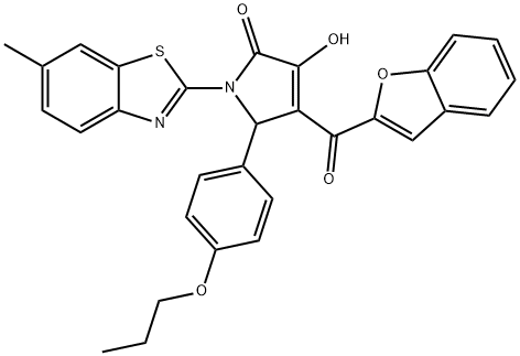 4-(1-benzofuran-2-ylcarbonyl)-3-hydroxy-1-(6-methyl-1,3-benzothiazol-2-yl)-5-(4-propoxyphenyl)-1,5-dihydro-2H-pyrrol-2-one Struktur