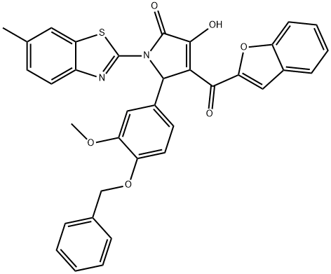 4-(1-benzofuran-2-ylcarbonyl)-5-[4-(benzyloxy)-3-methoxyphenyl]-3-hydroxy-1-(6-methyl-1,3-benzothiazol-2-yl)-1,5-dihydro-2H-pyrrol-2-one Struktur