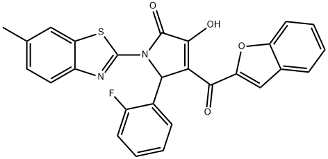 4-(1-benzofuran-2-ylcarbonyl)-5-(2-fluorophenyl)-3-hydroxy-1-(6-methyl-1,3-benzothiazol-2-yl)-1,5-dihydro-2H-pyrrol-2-one Struktur