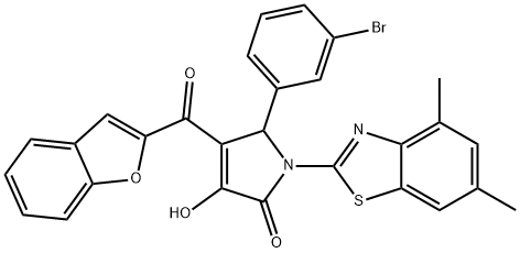 4-(1-benzofuran-2-ylcarbonyl)-5-(3-bromophenyl)-1-(4,6-dimethyl-1,3-benzothiazol-2-yl)-3-hydroxy-1,5-dihydro-2H-pyrrol-2-one Struktur