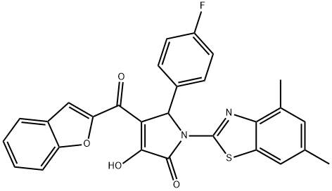 4-(1-benzofuran-2-ylcarbonyl)-1-(4,6-dimethyl-1,3-benzothiazol-2-yl)-5-(4-fluorophenyl)-3-hydroxy-1,5-dihydro-2H-pyrrol-2-one Struktur