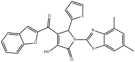 4-(1-benzofuran-2-ylcarbonyl)-1-(4,6-dimethyl-1,3-benzothiazol-2-yl)-3-hydroxy-5-(2-thienyl)-1,5-dihydro-2H-pyrrol-2-one Struktur