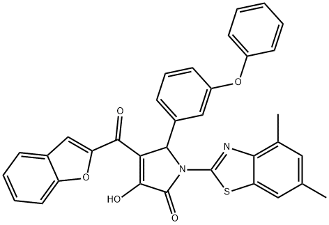 4-(1-benzofuran-2-ylcarbonyl)-1-(4,6-dimethyl-1,3-benzothiazol-2-yl)-3-hydroxy-5-(3-phenoxyphenyl)-1,5-dihydro-2H-pyrrol-2-one Struktur