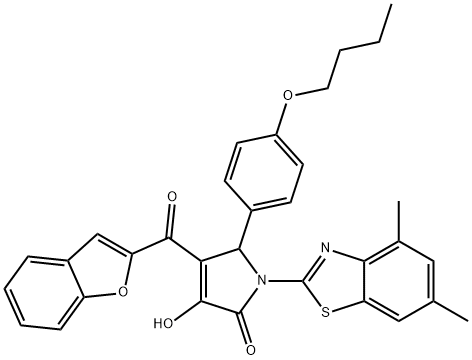 4-(1-benzofuran-2-ylcarbonyl)-5-(4-butoxyphenyl)-1-(4,6-dimethyl-1,3-benzothiazol-2-yl)-3-hydroxy-1,5-dihydro-2H-pyrrol-2-one Struktur