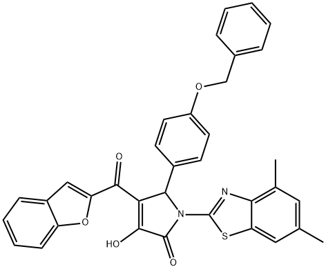 4-(1-benzofuran-2-ylcarbonyl)-5-[4-(benzyloxy)phenyl]-1-(4,6-dimethyl-1,3-benzothiazol-2-yl)-3-hydroxy-1,5-dihydro-2H-pyrrol-2-one Struktur