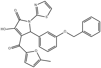 5-[3-(benzyloxy)phenyl]-3-hydroxy-4-(5-methyl-2-furoyl)-1-(1,3-thiazol-2-yl)-1,5-dihydro-2H-pyrrol-2-one Struktur