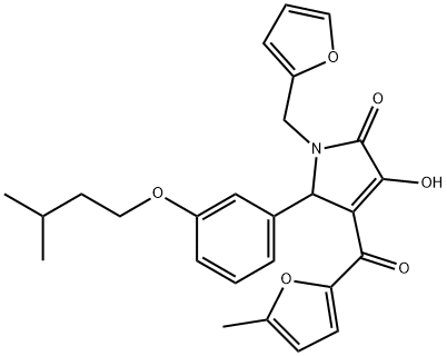 1-(2-furylmethyl)-3-hydroxy-5-[3-(isopentyloxy)phenyl]-4-(5-methyl-2-furoyl)-1,5-dihydro-2H-pyrrol-2-one Struktur