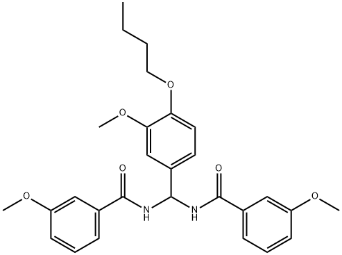 N-{(4-butoxy-3-methoxyphenyl)[(3-methoxybenzoyl)amino]methyl}-3-methoxybenzamide Struktur