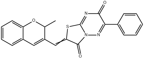 2-[(2-methyl-2H-chromen-3-yl)methylene]-6-phenyl-7H-[1,3]thiazolo[3,2-b][1,2,4]triazine-3,7(2H)-dione Struktur