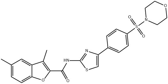 3,5-dimethyl-N-{4-[4-(4-morpholinylsulfonyl)phenyl]-1,3-thiazol-2-yl}-1-benzofuran-2-carboxamide Struktur