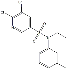 5-bromo-6-chloro-N-ethyl-N-(3-methylphenyl)-3-pyridinesulfonamide Struktur