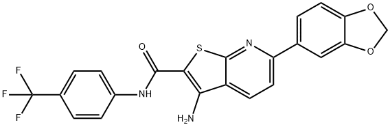 3-amino-6-(1,3-benzodioxol-5-yl)-N-[4-(trifluoromethyl)phenyl]thieno[2,3-b]pyridine-2-carboxamide Struktur