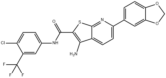 3-amino-6-(1,3-benzodioxol-5-yl)-N-[4-chloro-3-(trifluoromethyl)phenyl]thieno[2,3-b]pyridine-2-carboxamide Struktur