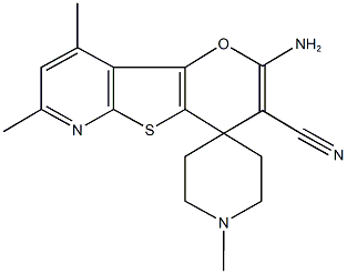 2-amino-3cyano-1'-7,9-trimethylspiro[4H-pyrano[2',3':4,5]thieno[2,3-b]pyridine-4,4'-piperidine] Struktur