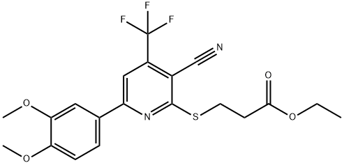 ethyl 3-{[3-cyano-6-(3,4-dimethoxyphenyl)-4-(trifluoromethyl)-2-pyridinyl]sulfanyl}propanoate Struktur