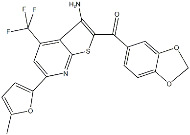 [3-amino-6-(5-methyl-2-furyl)-4-(trifluoromethyl)thieno[2,3-b]pyridin-2-yl](1,3-benzodioxol-5-yl)methanone Struktur