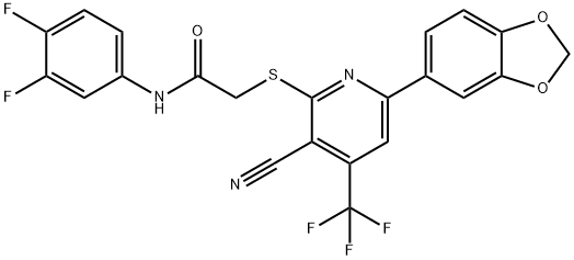 2-{[6-(1,3-benzodioxol-5-yl)-3-cyano-4-(trifluoromethyl)pyridin-2-yl]sulfanyl}-N-(3,4-difluorophenyl)acetamide Struktur