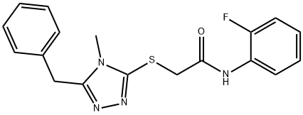 2-[(5-benzyl-4-methyl-4H-1,2,4-triazol-3-yl)sulfanyl]-N-(2-fluorophenyl)acetamide Struktur