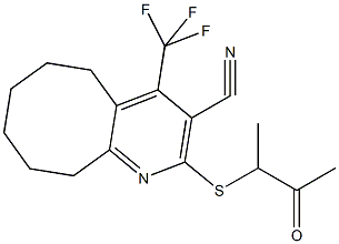 2-[(1-methyl-2-oxopropyl)sulfanyl]-4-(trifluoromethyl)-5,6,7,8,9,10-hexahydrocycloocta[b]pyridine-3-carbonitrile Struktur