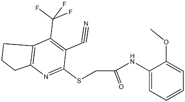 2-{[3-cyano-4-(trifluoromethyl)-6,7-dihydro-5H-cyclopenta[b]pyridin-2-yl]sulfanyl}-N-(2-methoxyphenyl)acetamide Struktur