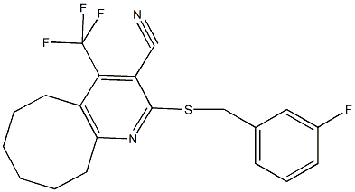 2-[(3-fluorobenzyl)sulfanyl]-4-(trifluoromethyl)-5,6,7,8,9,10-hexahydrocycloocta[b]pyridine-3-carbonitrile Struktur