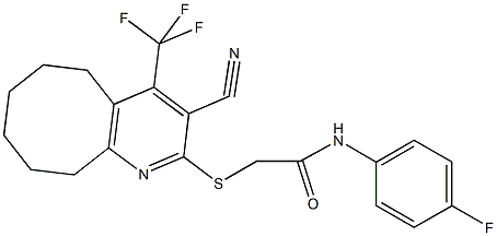 2-{[3-cyano-4-(trifluoromethyl)-5,6,7,8,9,10-hexahydrocycloocta[b]pyridin-2-yl]sulfanyl}-N-(4-fluorophenyl)acetamide Struktur