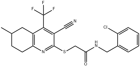 N-(2-chlorobenzyl)-2-{[3-cyano-6-methyl-4-(trifluoromethyl)-5,6,7,8-tetrahydroquinolin-2-yl]sulfanyl}acetamide Struktur