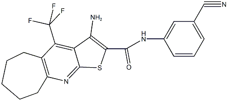 3-amino-N-(3-cyanophenyl)-4-(trifluoromethyl)-6,7,8,9-tetrahydro-5H-cyclohepta[b]thieno[3,2-e]pyridine-2-carboxamide Struktur