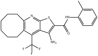 3-amino-N-(2-methylphenyl)-4-(trifluoromethyl)-5,6,7,8,9,10-hexahydrocycloocta[b]thieno[3,2-e]pyridine-2-carboxamide Struktur