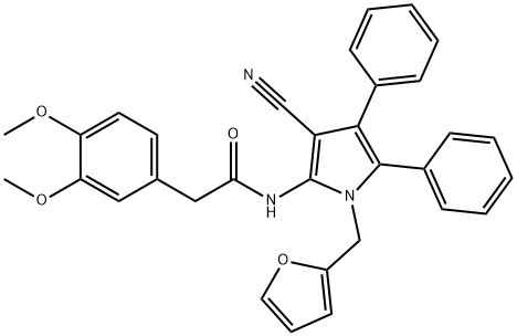 N-[3-cyano-1-(2-furylmethyl)-4,5-diphenyl-1H-pyrrol-2-yl]-2-(3,4-dimethoxyphenyl)acetamide Struktur