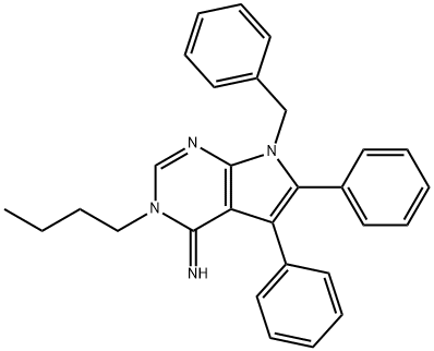 7-benzyl-3-butyl-5,6-diphenyl-3,7-dihydro-4H-pyrrolo[2,3-d]pyrimidin-4-imine Struktur