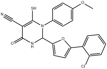 2-[5-(2-chlorophenyl)-2-furyl]-6-mercapto-1-(4-methoxyphenyl)-4-oxo-1,2,3,4-tetrahydro-5-pyrimidinecarbonitrile Struktur