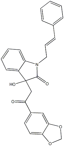 3-[2-(1,3-benzodioxol-5-yl)-2-oxoethyl]-1-cinnamyl-3-hydroxy-1,3-dihydro-2H-indol-2-one Struktur