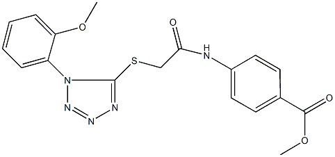 methyl 4-[({[1-(2-methoxyphenyl)-1H-tetraazol-5-yl]sulfanyl}acetyl)amino]benzoate Struktur