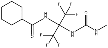 N-[2,2,2-trifluoro-1-{[(methylamino)carbonyl]amino}-1-(trifluoromethyl)ethyl]cyclohexanecarboxamide Struktur