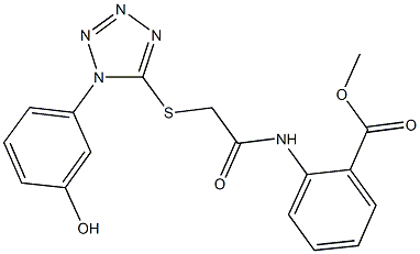 methyl 2-[({[1-(3-hydroxyphenyl)-1H-tetraazol-5-yl]sulfanyl}acetyl)amino]benzoate Struktur