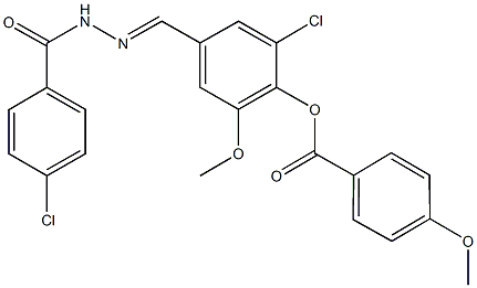 2-chloro-4-[2-(4-chlorobenzoyl)carbohydrazonoyl]-6-methoxyphenyl4-methoxybenzoate Struktur