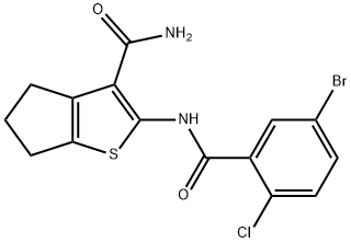 2-[(5-bromo-2-chlorobenzoyl)amino]-5,6-dihydro-4H-cyclopenta[b]thiophene-3-carboxamide Struktur