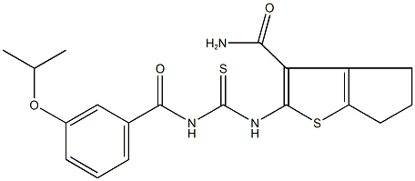 2-({[(3-isopropoxybenzoyl)amino]carbothioyl}amino)-5,6-dihydro-4H-cyclopenta[b]thiophene-3-carboxamide Struktur