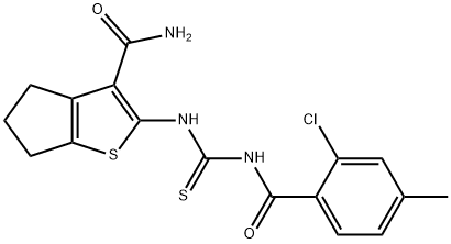 2-({[(2-chloro-4-methylbenzoyl)amino]carbothioyl}amino)-5,6-dihydro-4H-cyclopenta[b]thiophene-3-carboxamide Struktur