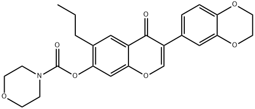 3-(2,3-dihydro-1,4-benzodioxin-6-yl)-4-oxo-6-propyl-4H-chromen-7-yl4-morpholinecarboxylate Struktur