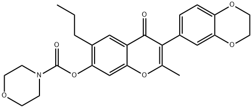 3-(2,3-dihydro-1,4-benzodioxin-6-yl)-2-methyl-4-oxo-6-propyl-4H-chromen-7-yl4-morpholinecarboxylate Struktur