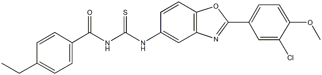 N-[2-(3-chloro-4-methoxyphenyl)-1,3-benzoxazol-5-yl]-N'-(4-ethylbenzoyl)thiourea Struktur