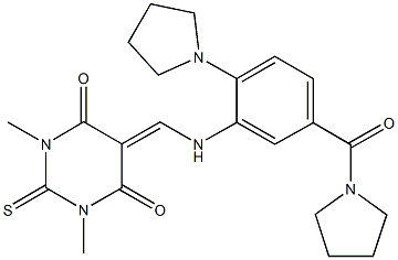 1,3-dimethyl-5-{[2-(1-pyrrolidinyl)-5-(1-pyrrolidinylcarbonyl)anilino]methylene}-2-thioxodihydro-4,6(1H,5H)-pyrimidinedione Struktur