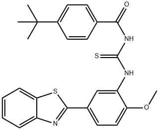 N-[5-(1,3-benzothiazol-2-yl)-2-methoxyphenyl]-N'-(4-tert-butylbenzoyl)thiourea Struktur