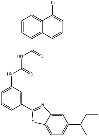 N-(5-bromo-1-naphthoyl)-N'-[3-(5-sec-butyl-1,3-benzoxazol-2-yl)phenyl]thiourea Struktur